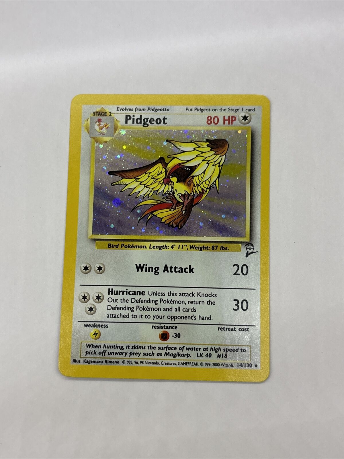 Pokemon Card Pidgeot 14/130 Base Set 2 Holo WOTC-LP
