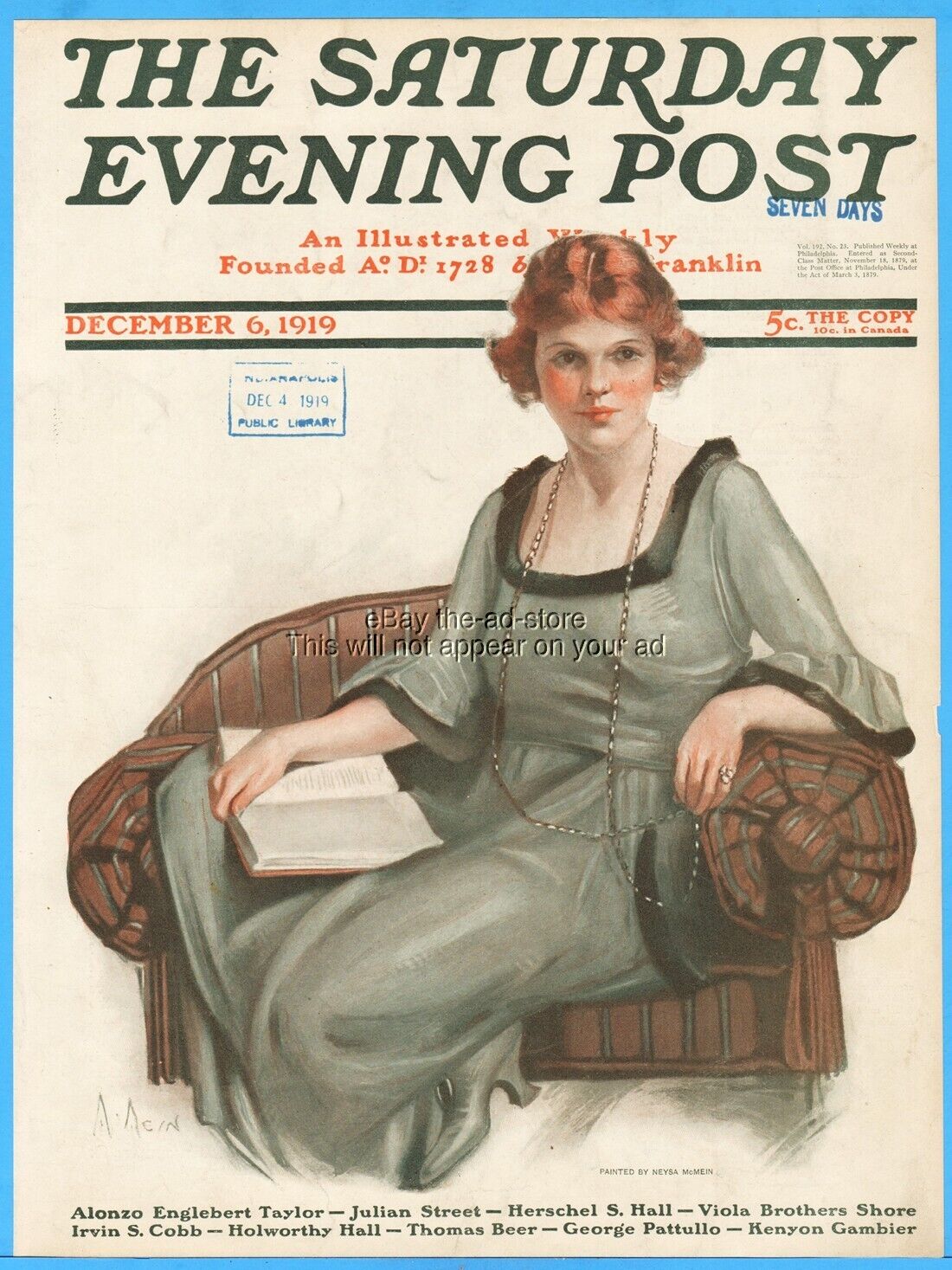 1919 Saturday Evening Post Neysa McMein Art Armchair Reader Front Cover ONLY