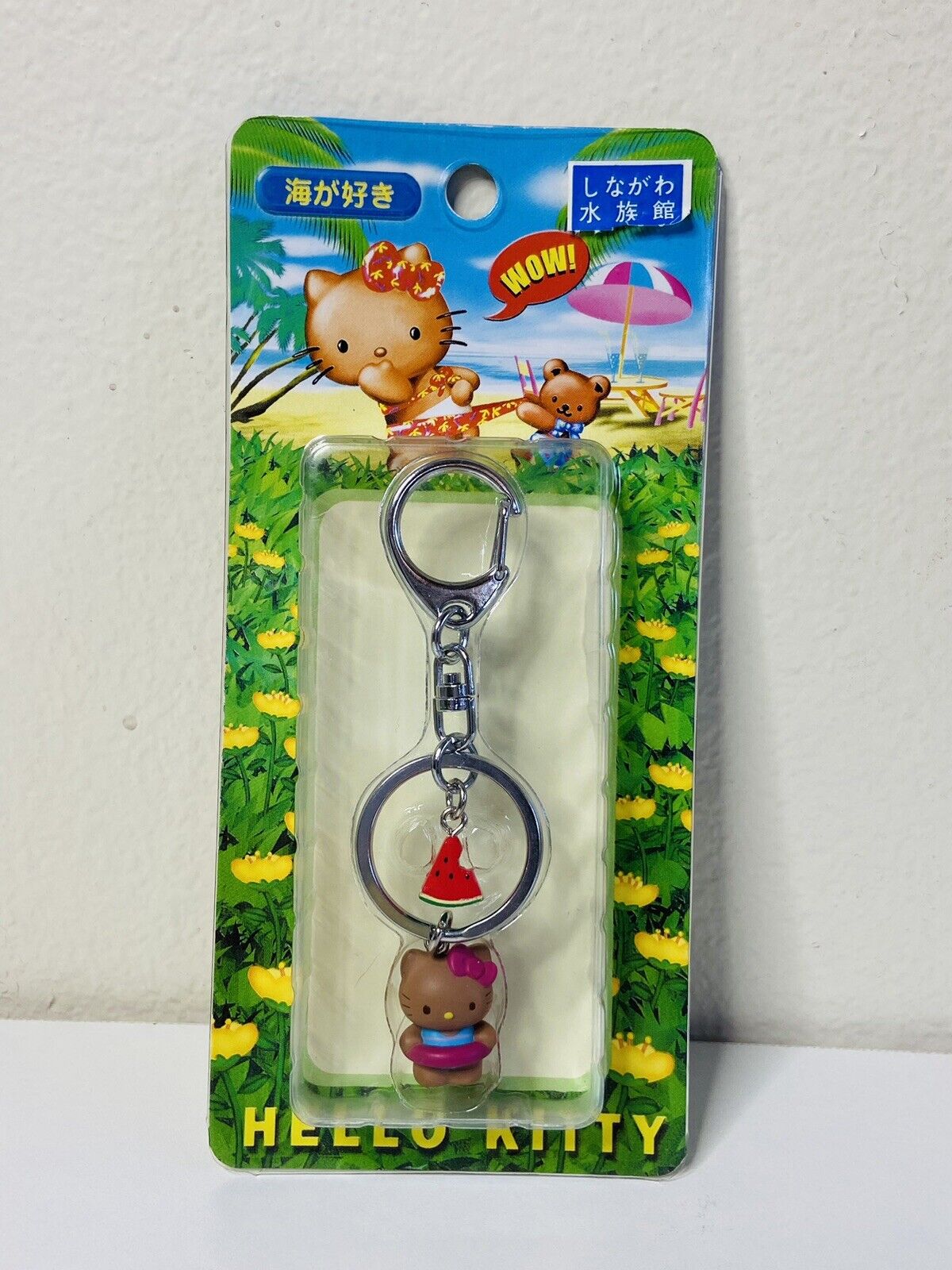 Y2K 2001 Vintage Sanrio Tan Hello Kitty Summer Theme Gotochi Keychain *Sealed*