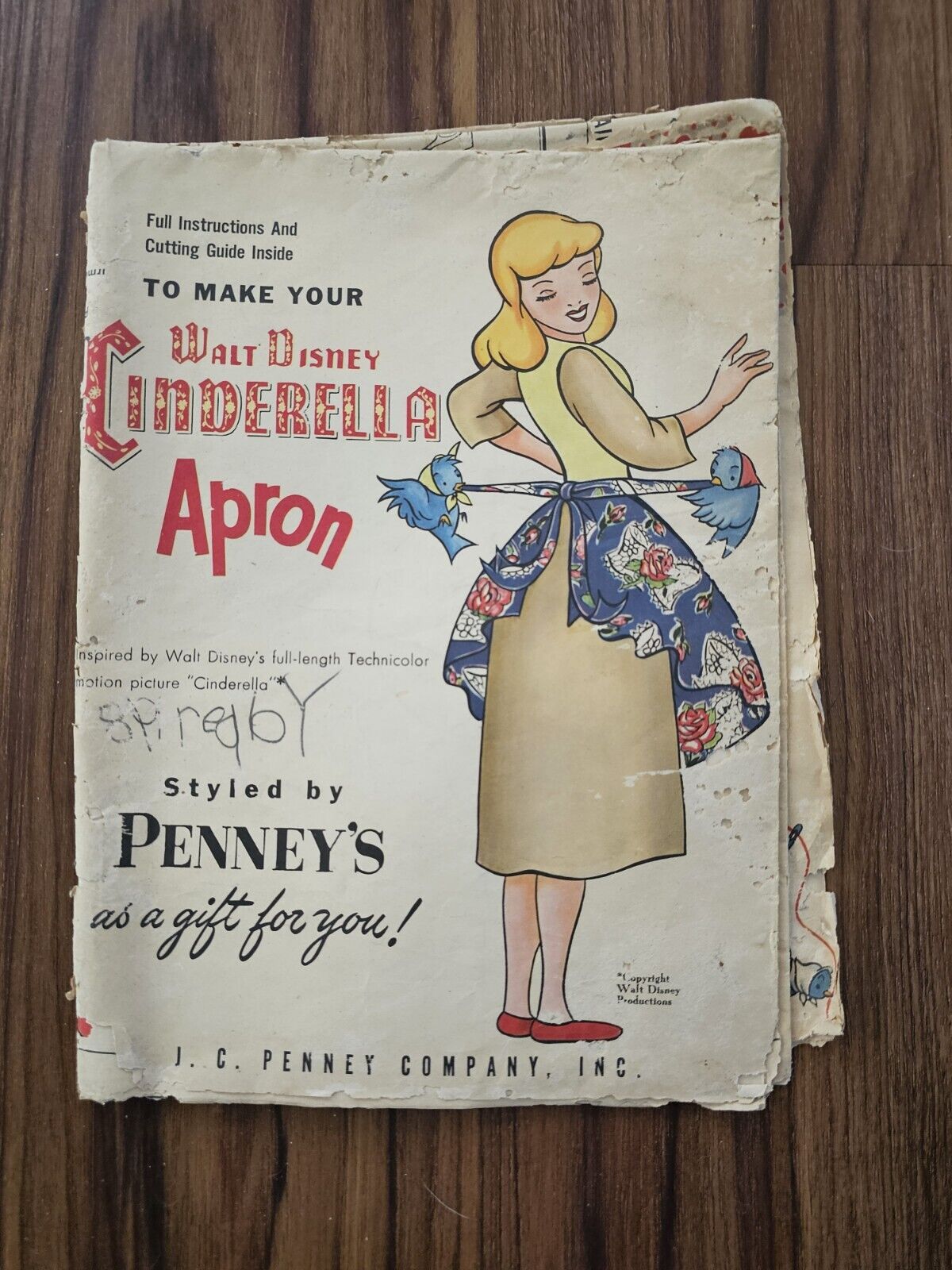 Vintage Walt Disney J. C. Penney\'s Pattern For Cinderella Apron Uncut