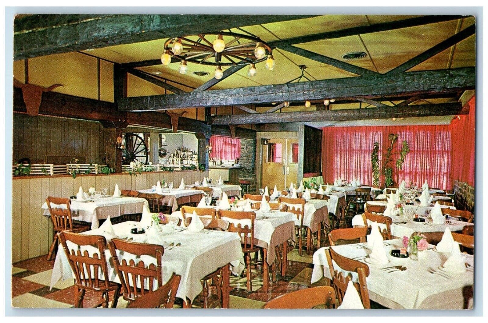 c1950's Bon Fire Restaurant Dining Room Interior Cairo New York NY Postcard