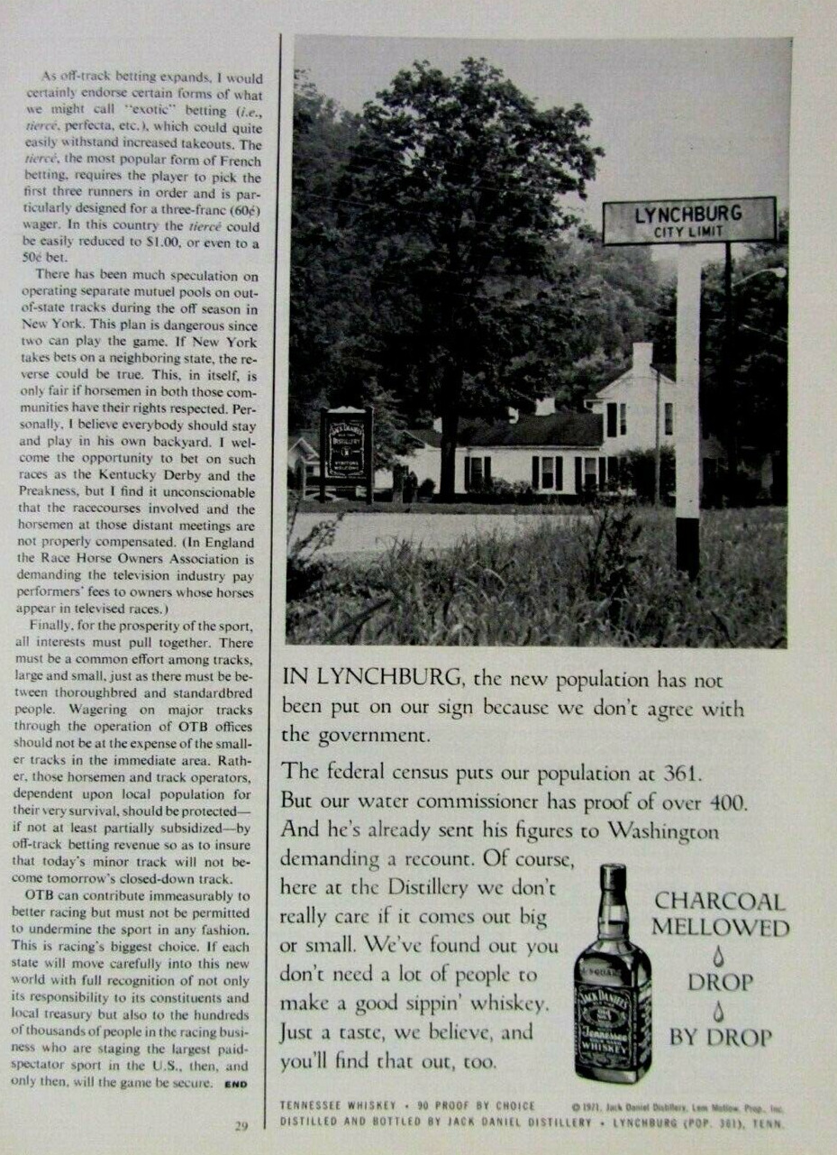 1974 Jack Daniel\'s Lynchburg City Limits Vintage Original Print Ad 1/2 page