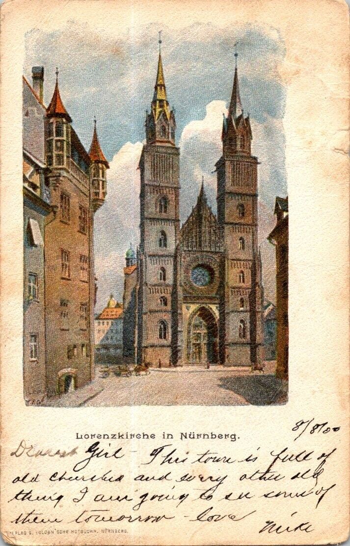 vintage postcard - GERMANY - Nürnberg - Lorenzkirche posted 1900
