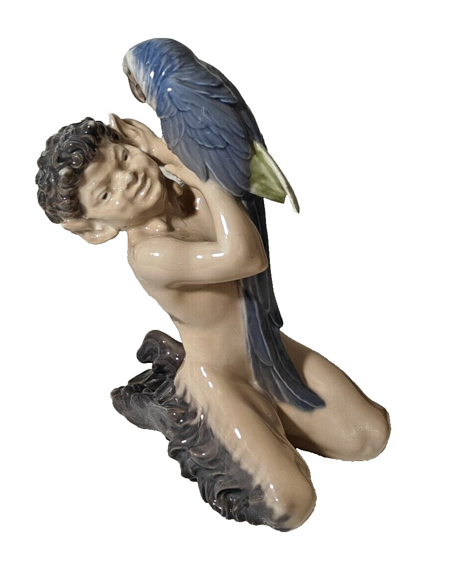 ROYAL COPENHAGEN Denmark FAUN & Parrot Figurine #752 by Chr. Thomsen Rare