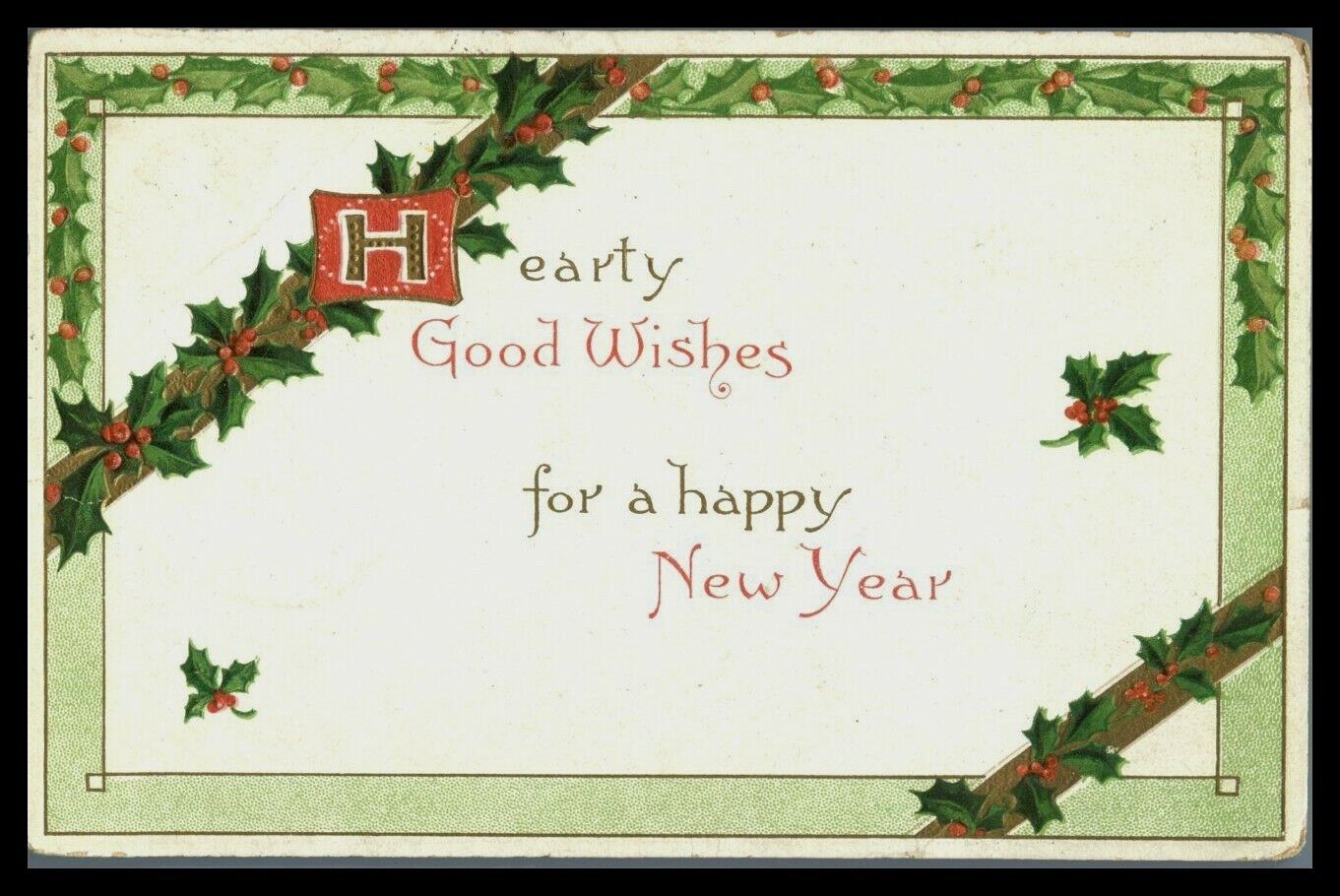 1907 Hearty New Year Good Wishes Friendship Letter Embossed Antique Postcard