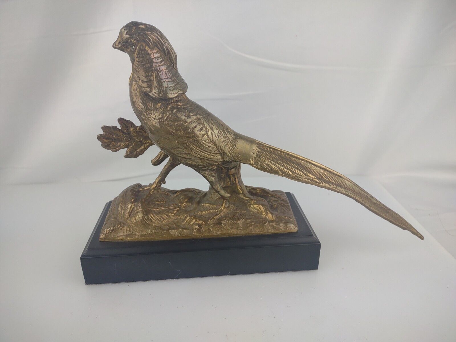Home Decorative Yellow Brass Long Pheasant Bird Statue Sculpture 11\