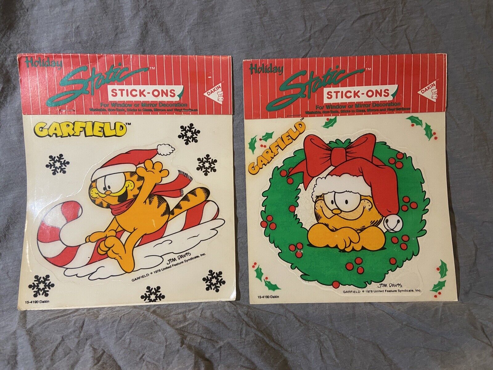 Vintage Garfield 1987 Holiday Static Window Cling Stick-on Christmas Dakin  80s