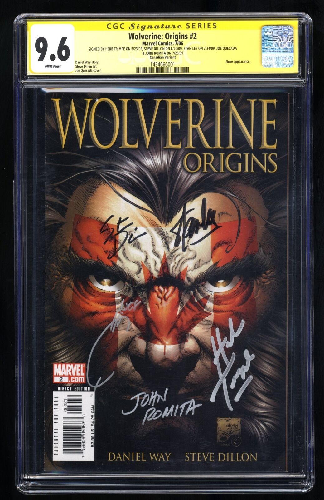 Wolverine: Origins #2 CGC NM+ 9.6 SS 5X Signed Lee Trimpe Romita Canadian Flag