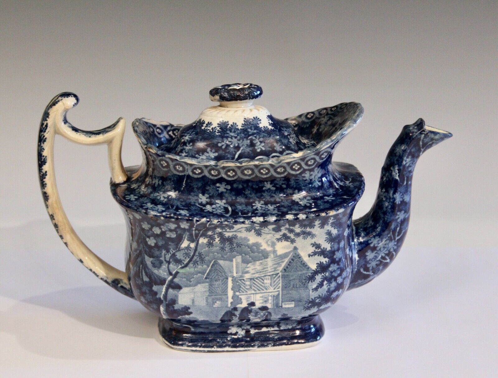 Antique Adams Pottery Gables Farm Teapot Staffordshire English Early Transfer