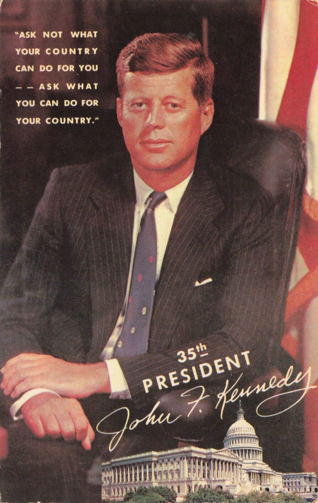 Postcard 35th US President John F. Kennedy JFK Famous Quote Portrait Capital