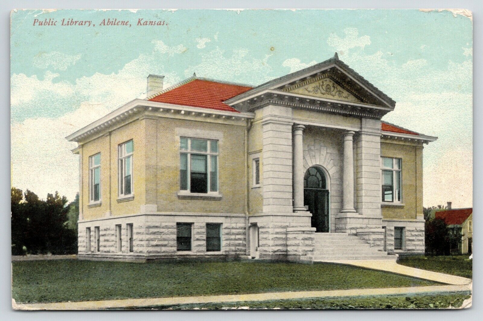 Abilene Kansas~Carnegie Public Library~Built 1905 Still Library~1911 Postcard