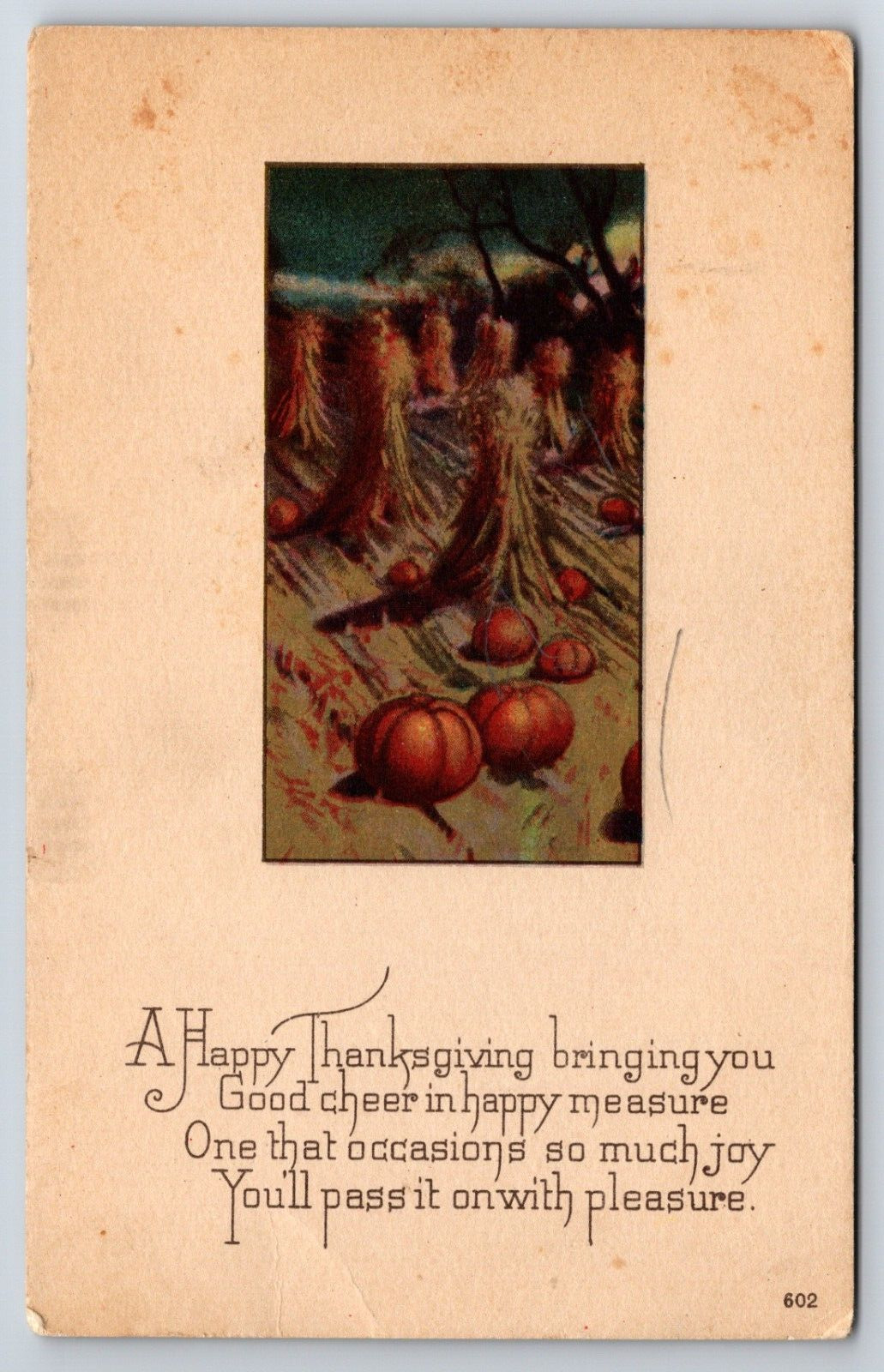 Vintage Early 1900\'s Happy Thanksgiving Card Cornstalks Pumpkins Postcard