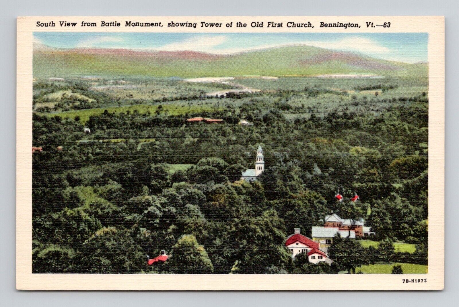 Postcard View From Monument Bennington Vermont VT, Vintage Linen O4