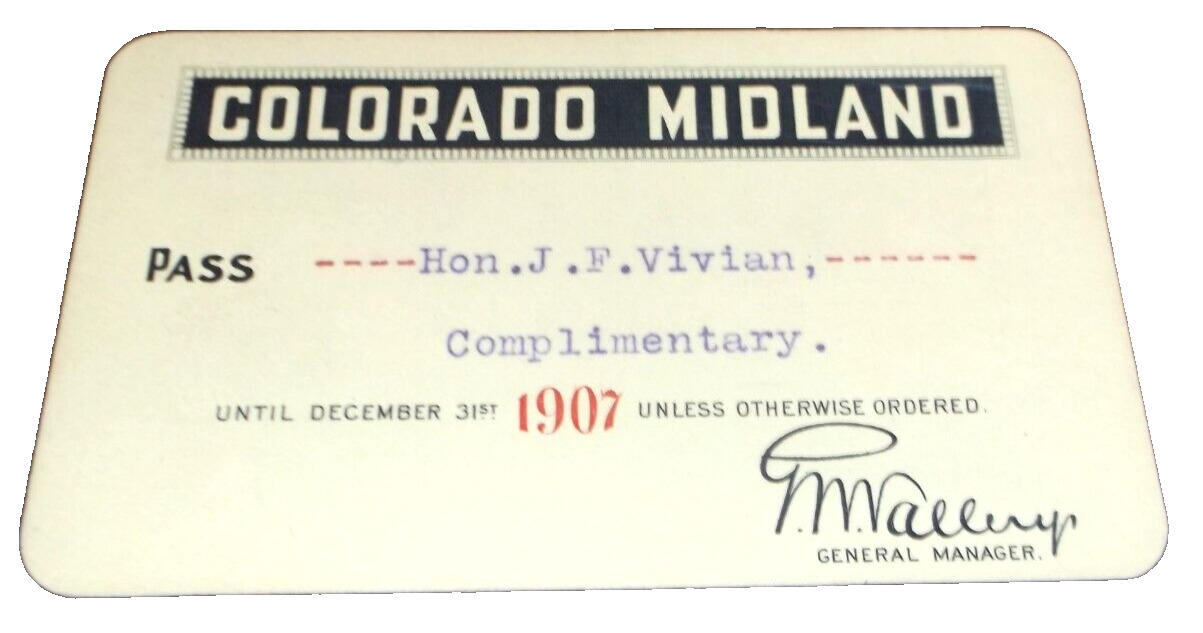 1907 COLORADO MIDLAND RAILWAY EMPLOYEE PASS #1369 