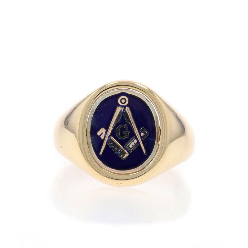 Yellow Gold Blue Lodge Men\'s Master Mason Flip Ring - 9k Masonic Engrave Signet