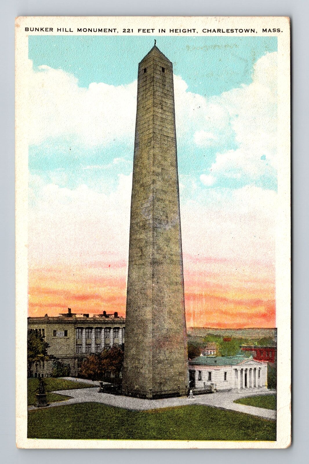 Charlestown MA-Massachusetts, Bunker Hill Monument, Vintage c1925 Postcard