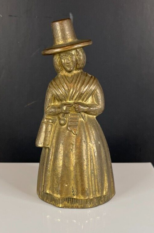 Vintage English Puritan Woman with Clapper Brass Bell - England