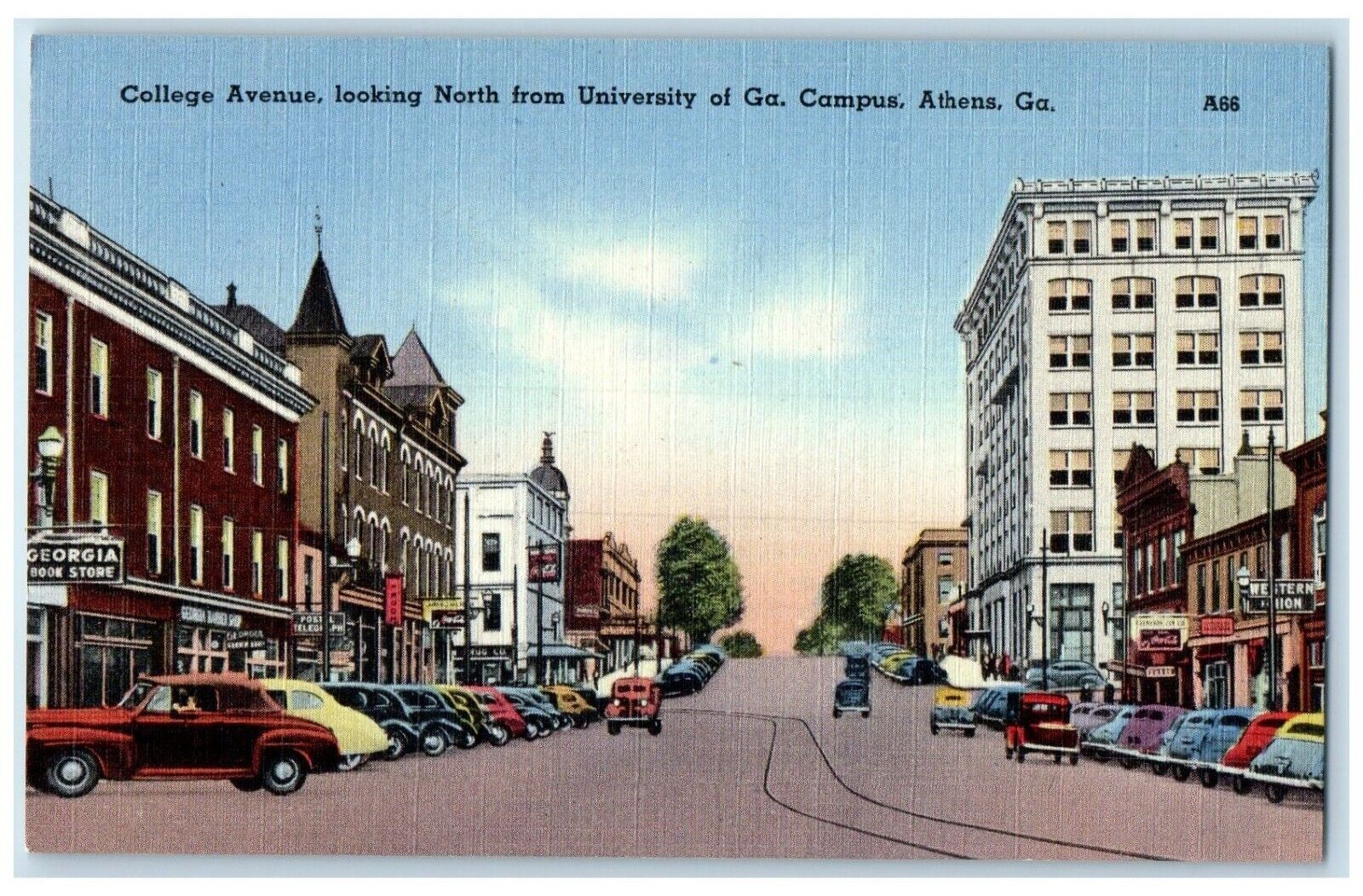 College Avenue Looking North From University GA Campus Athens GA Postcard