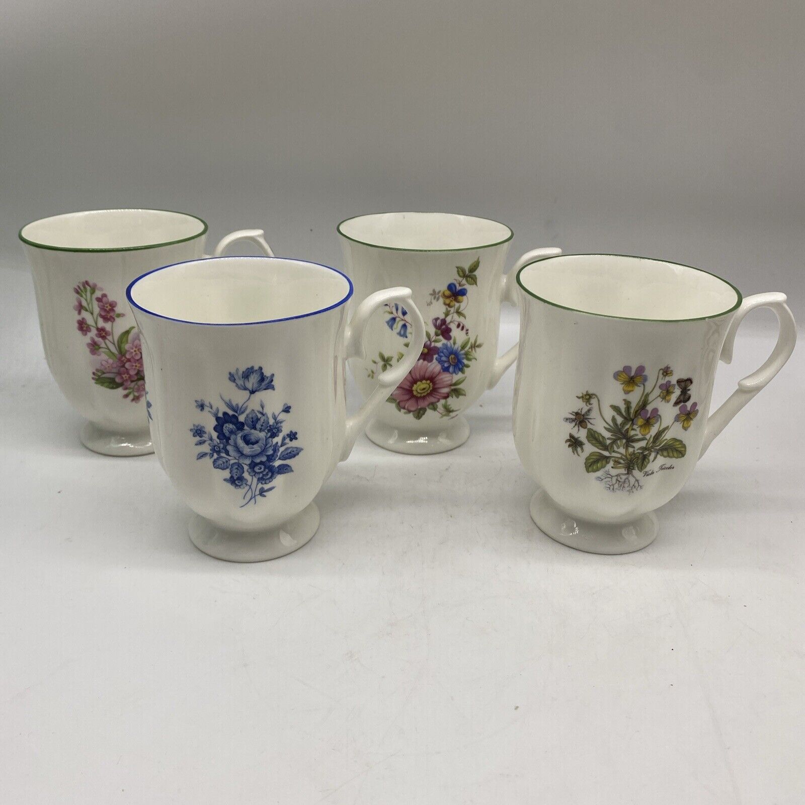 Staffordshire Fine Earthenware Footed Floral Mug Set Of 4 England