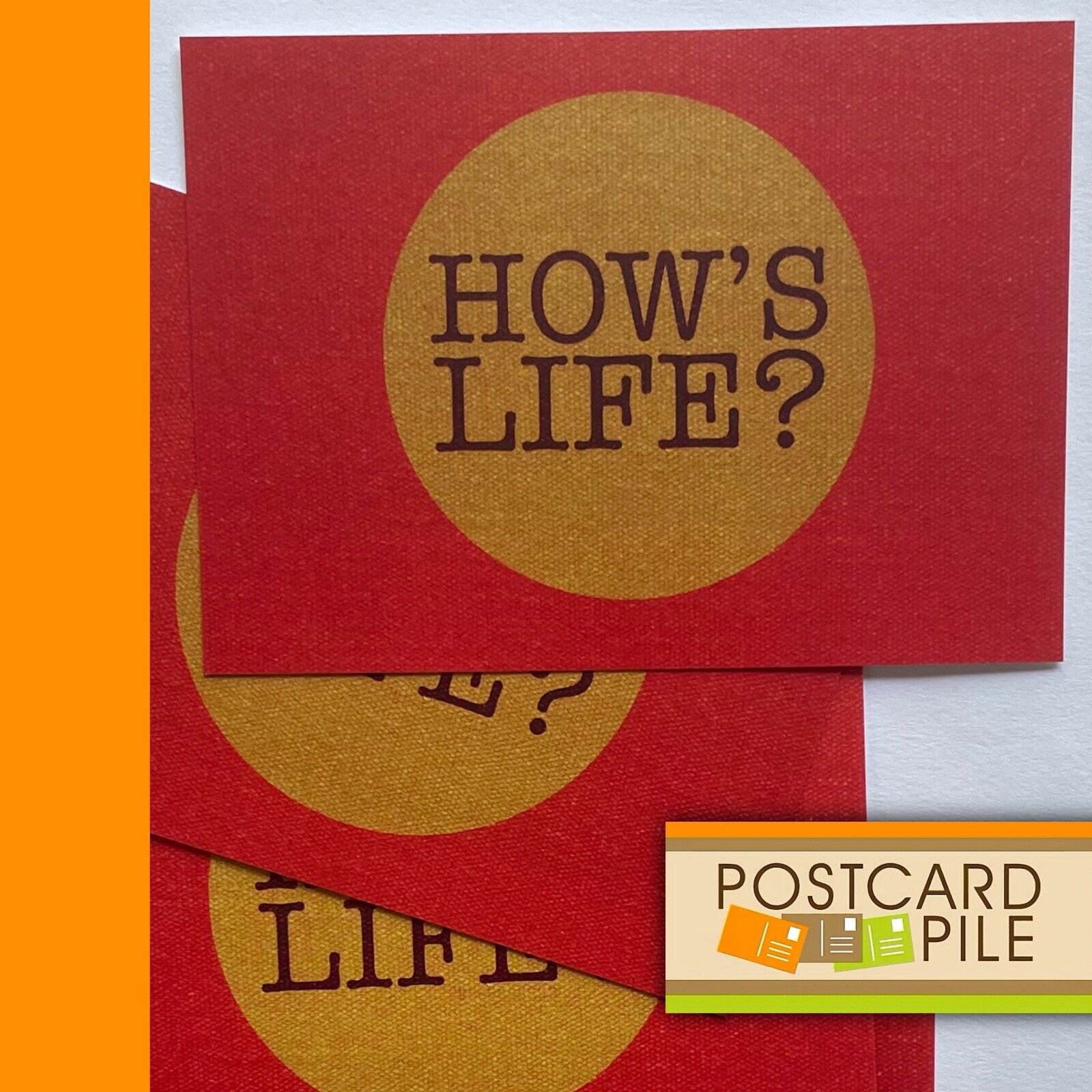 Unused Postcards, Set Of 5, How’s Life Yellow Circle Greeting Lot Postcard Hey