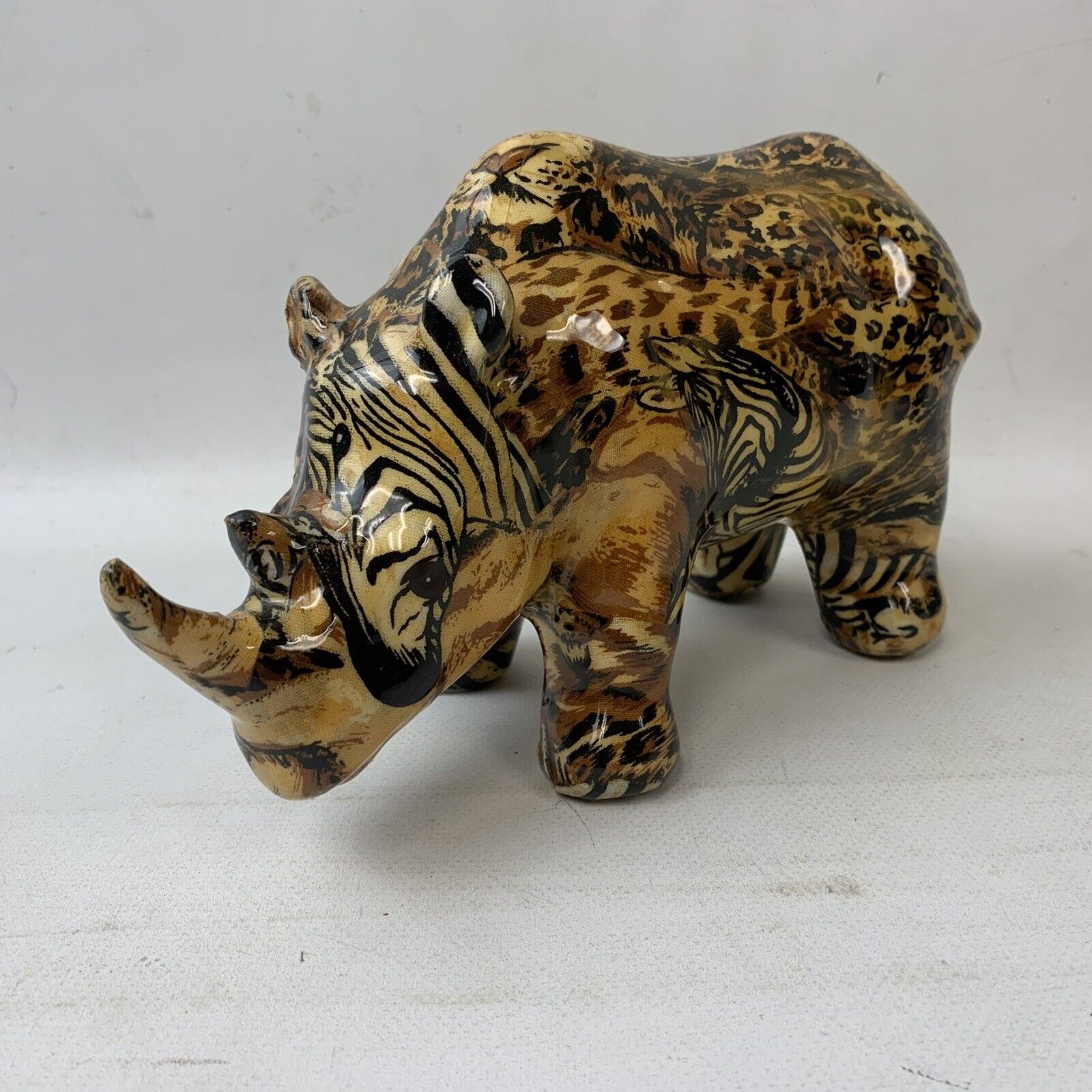 La Vie Glazed Safari Patchwork Rhino Figure Rhinoceros Figurine