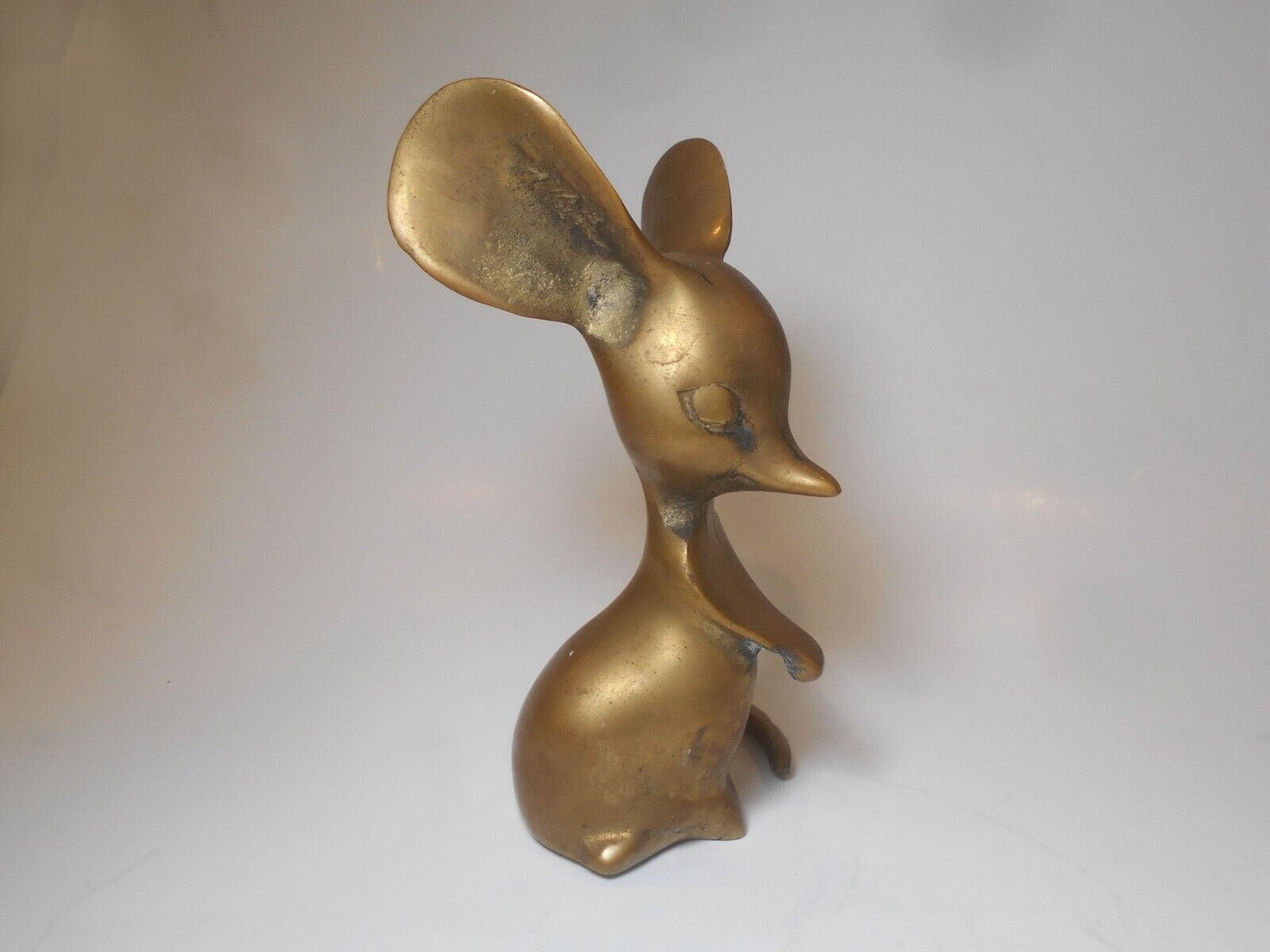Vintage Brass Big Ear Mouse Mid Century Paperweight Figurine 5\