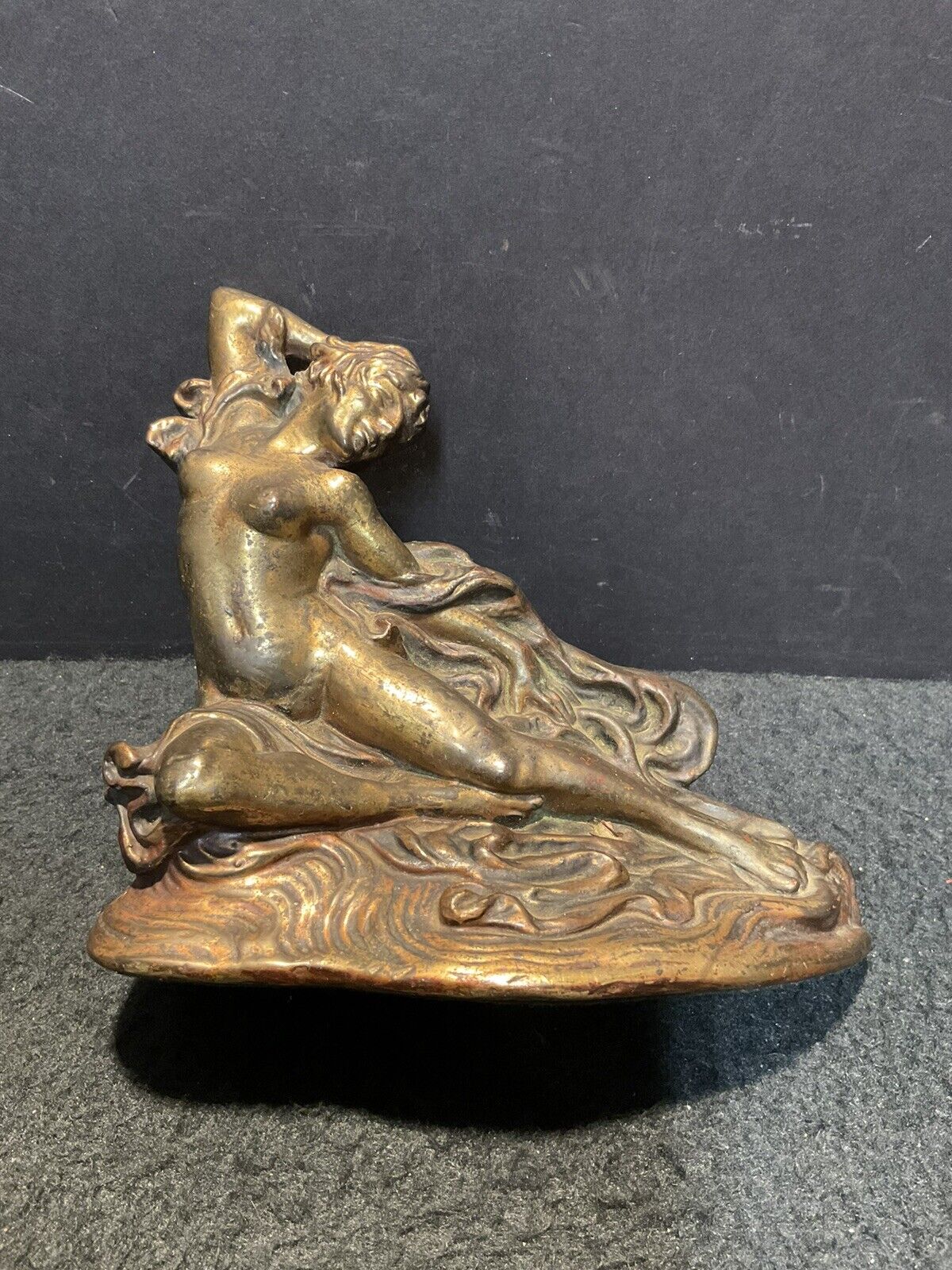 Signed Armor Bronze 1928 P. Beneduce Art Deco Nude In Waves - Single Bookend