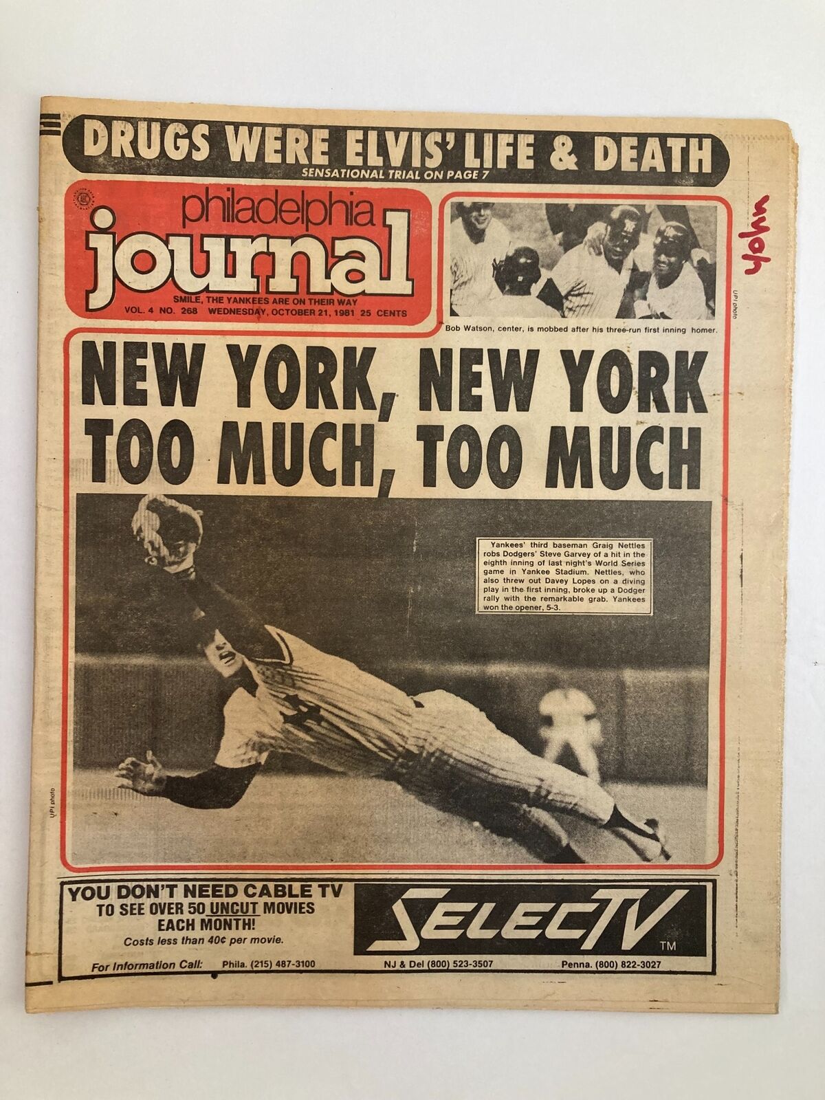 Philadelphia Journal Tabloid October 21 1981 MLB Yankees' Graig Nettles
