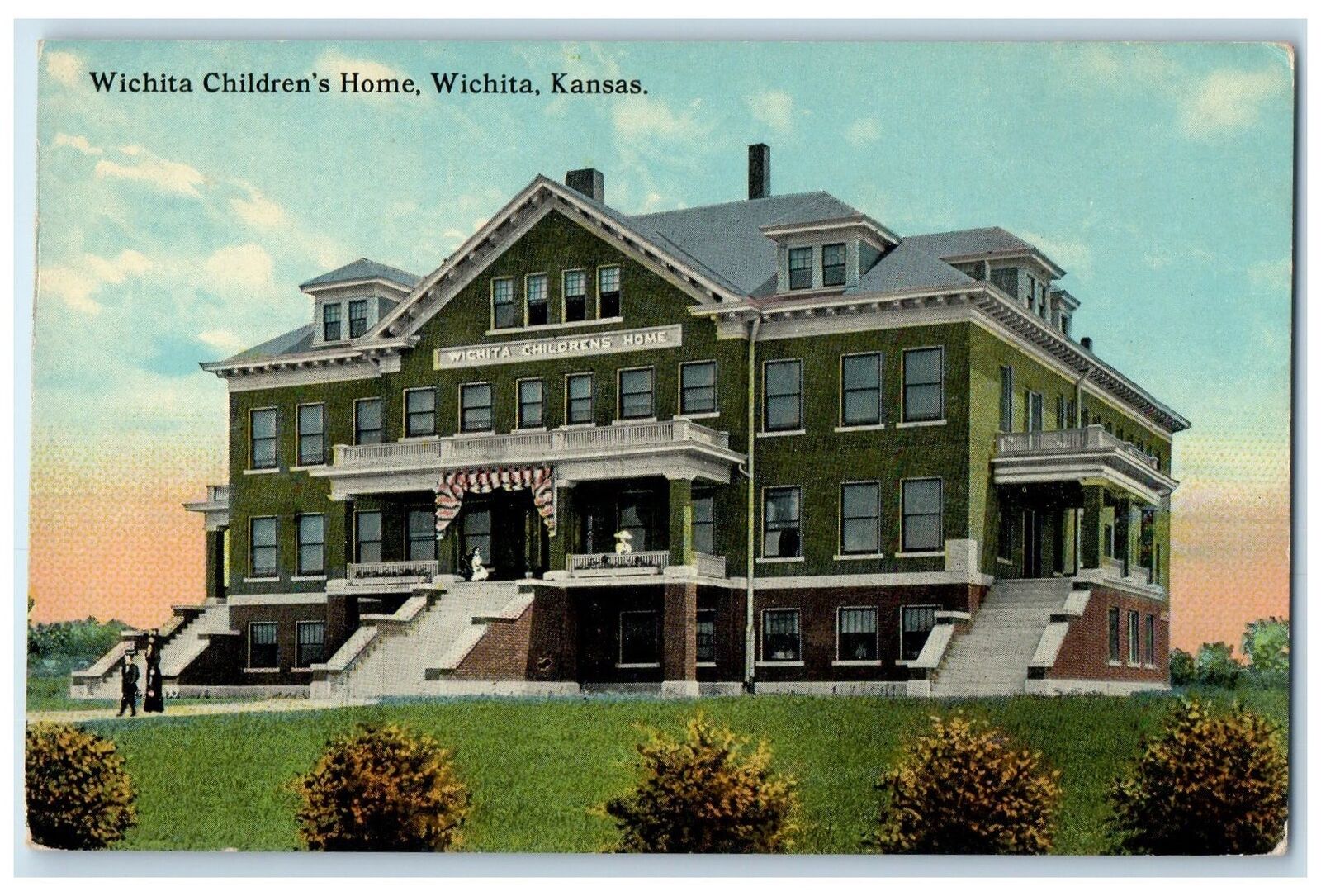 c1910\'s Wichita Children\'s Home Building Entrance Wichita Kansas KS Postcard