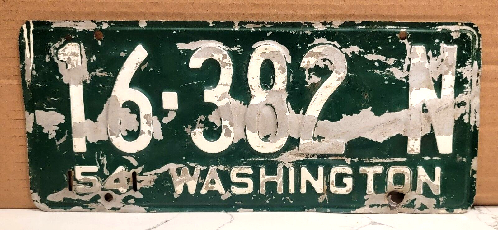 1954 WASHINGTON License Plate -- 16-382 N -- vintage \'54 WA 1950s