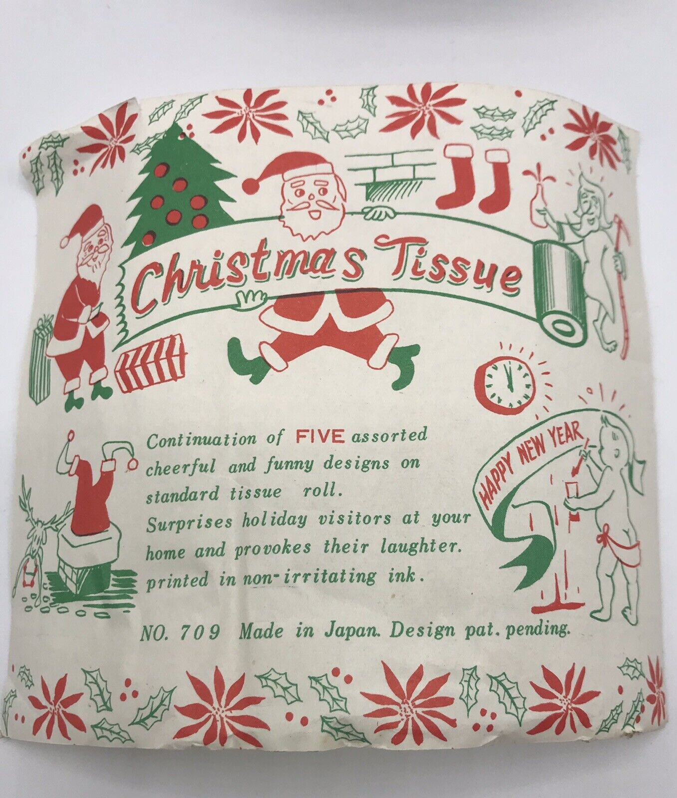 Vintage Christmas Tissue Toilet Paper Santa 5 Designs Japan