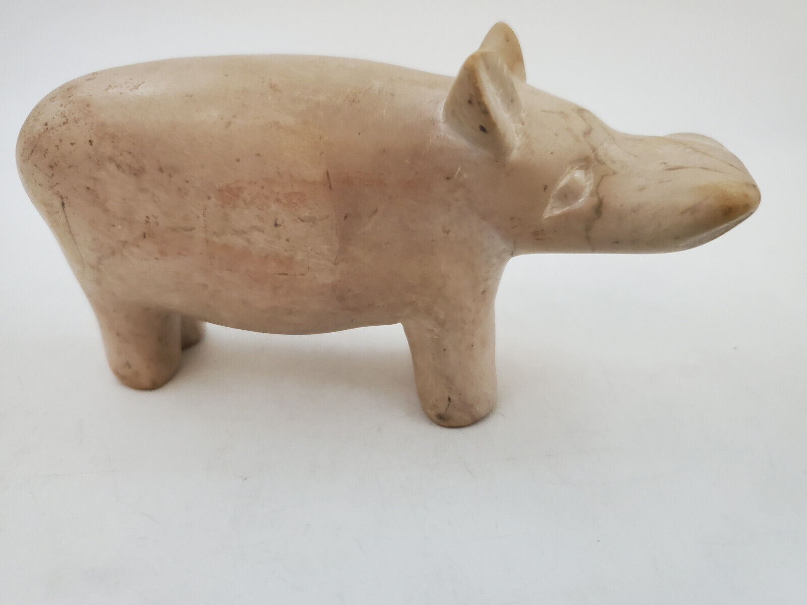 Vintage Tan Hand Carved Stone Hippopotamus Figurine