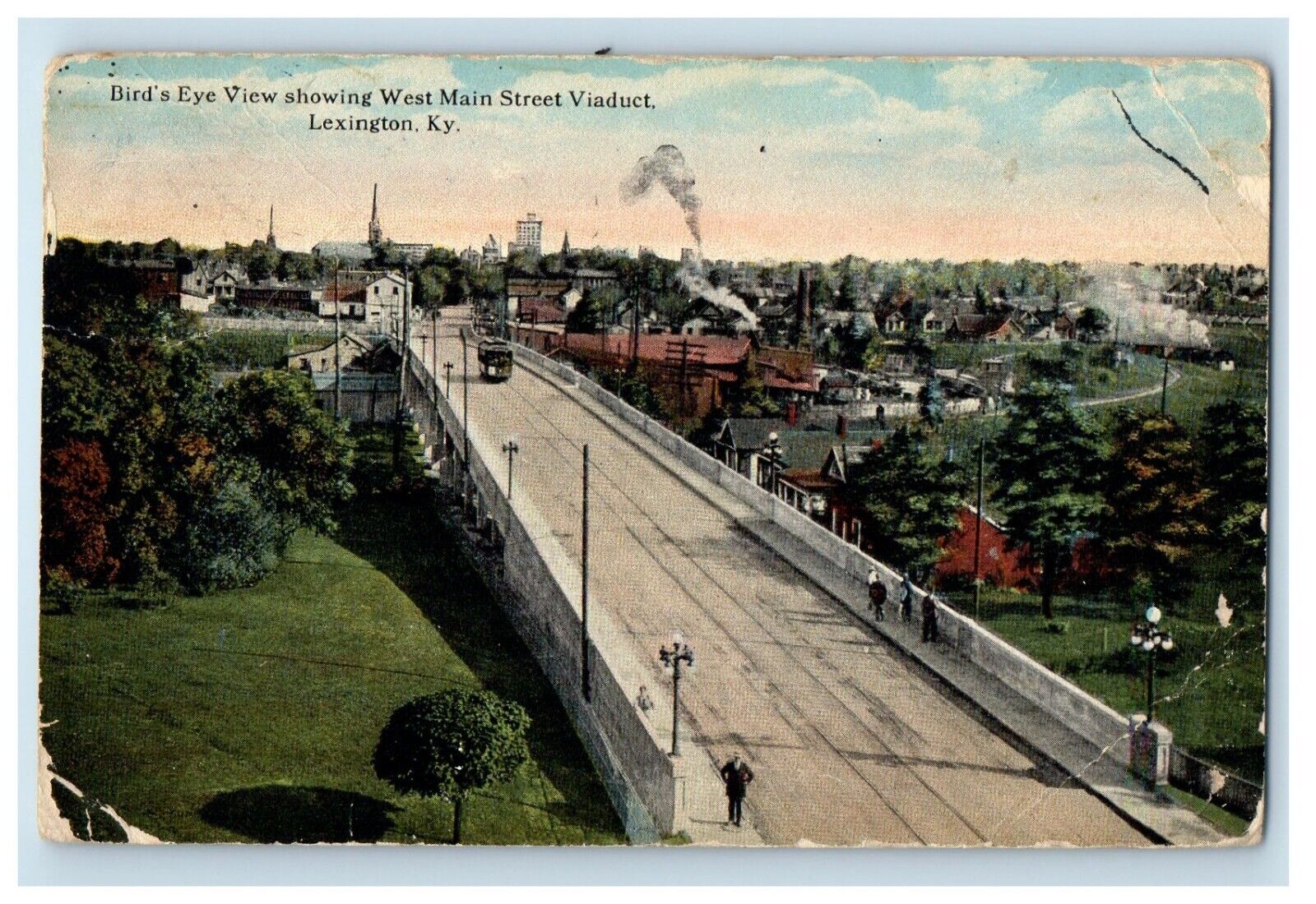 1918 Bird\'s Eye View Showing West Main Street Viaduct Lexington KY Postcard