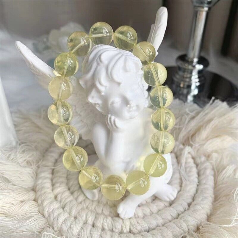 Natural lemon Citrine Quartz Yellow Crystal round Bead Stretch Bracelet AAAAA