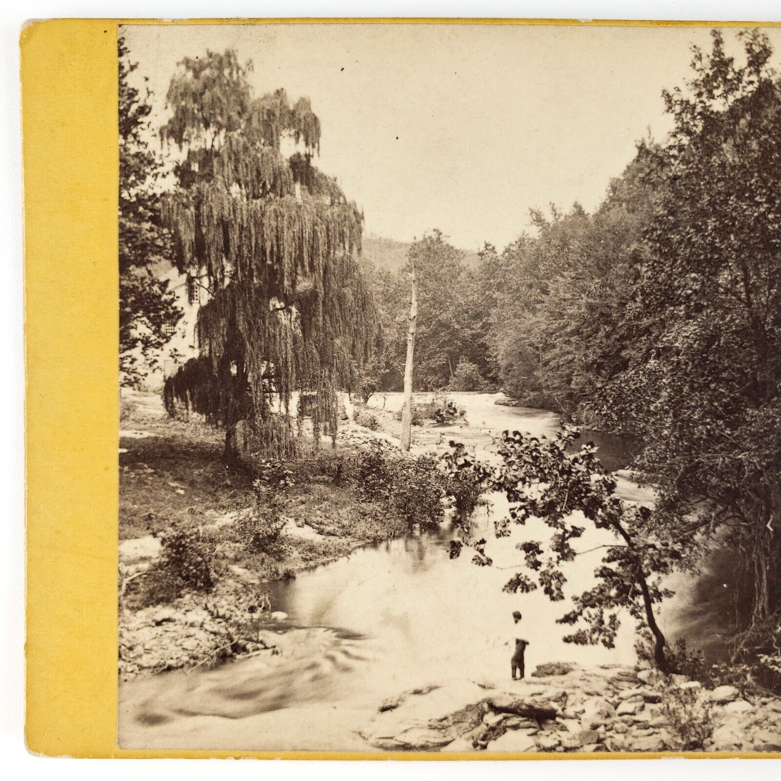 Wissahickon Creek Pennsylvania Fishing Stereoview c1870 River Forest Trees A2634