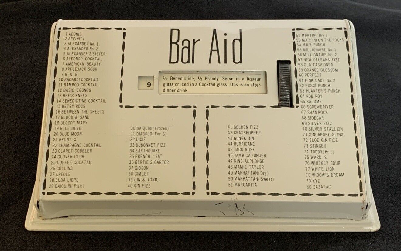 Bar Aid Cream Metal Drink Instruction Scroll Bartender Helper Vintage MCM 1950’s