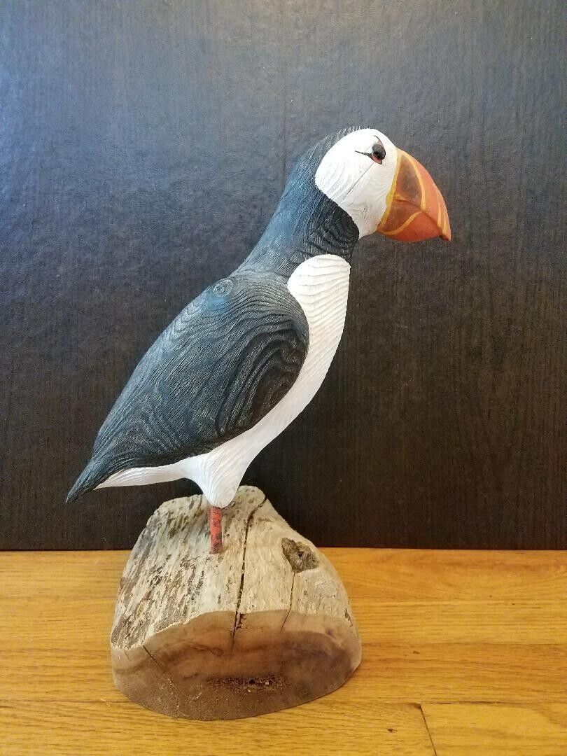 Atlantic Puffin Wood Carving by Dwayne Biggar 12.5 Inches Tall