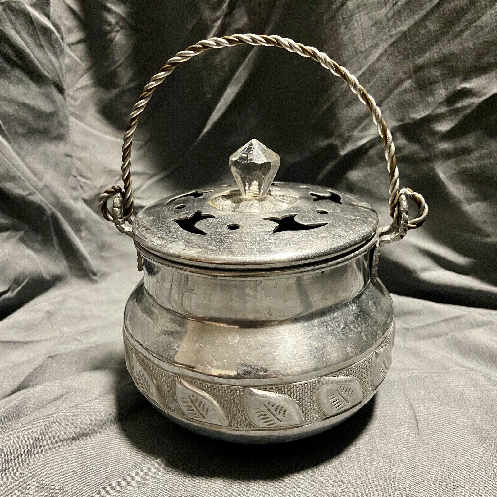 Vintage Aluminum Silver Claire Burke Potpourri Incense Herb Pot Preowned