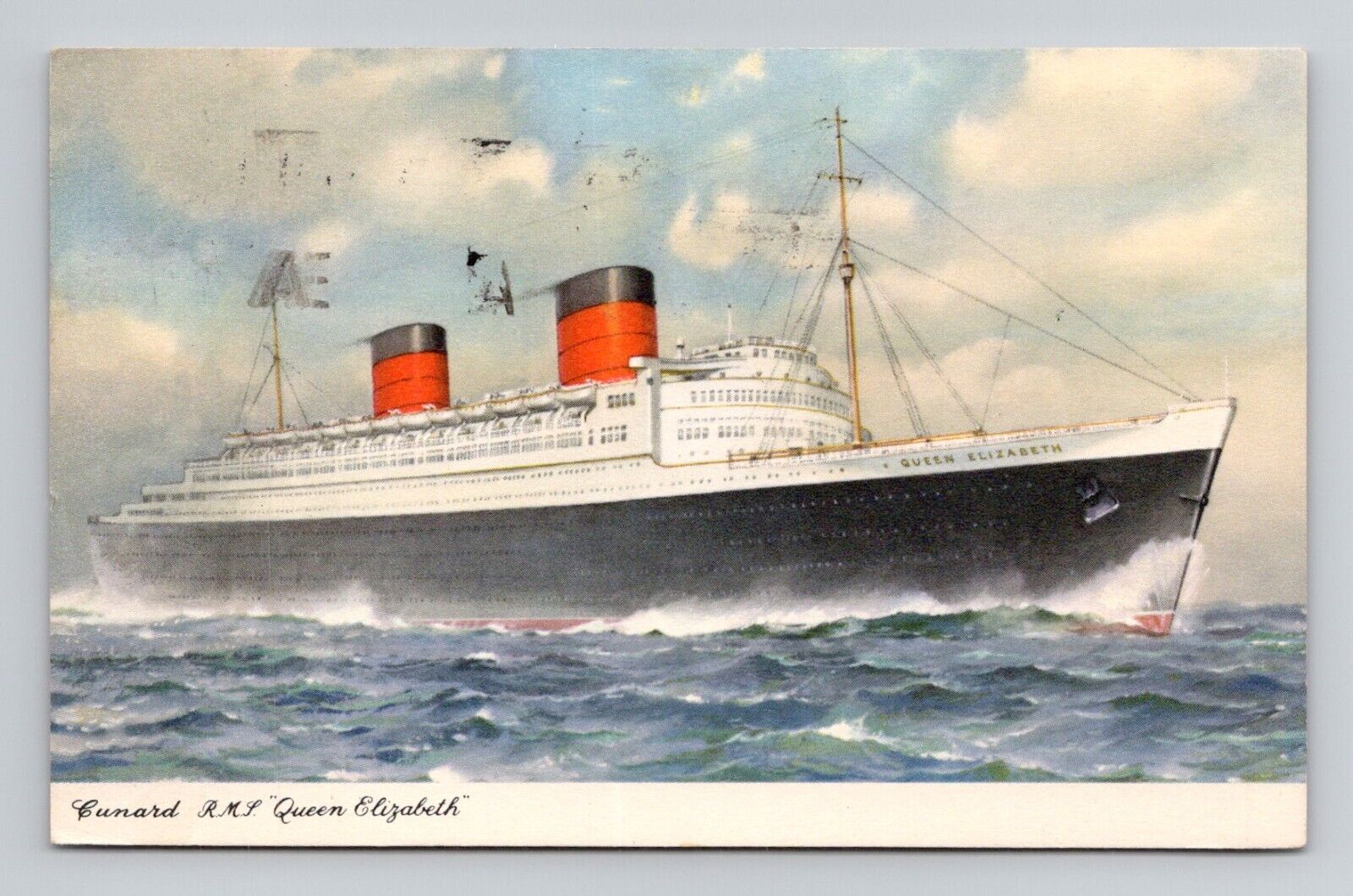 Postcard Cunard Cruise Ship Queen Elizabeth, Vintage L3