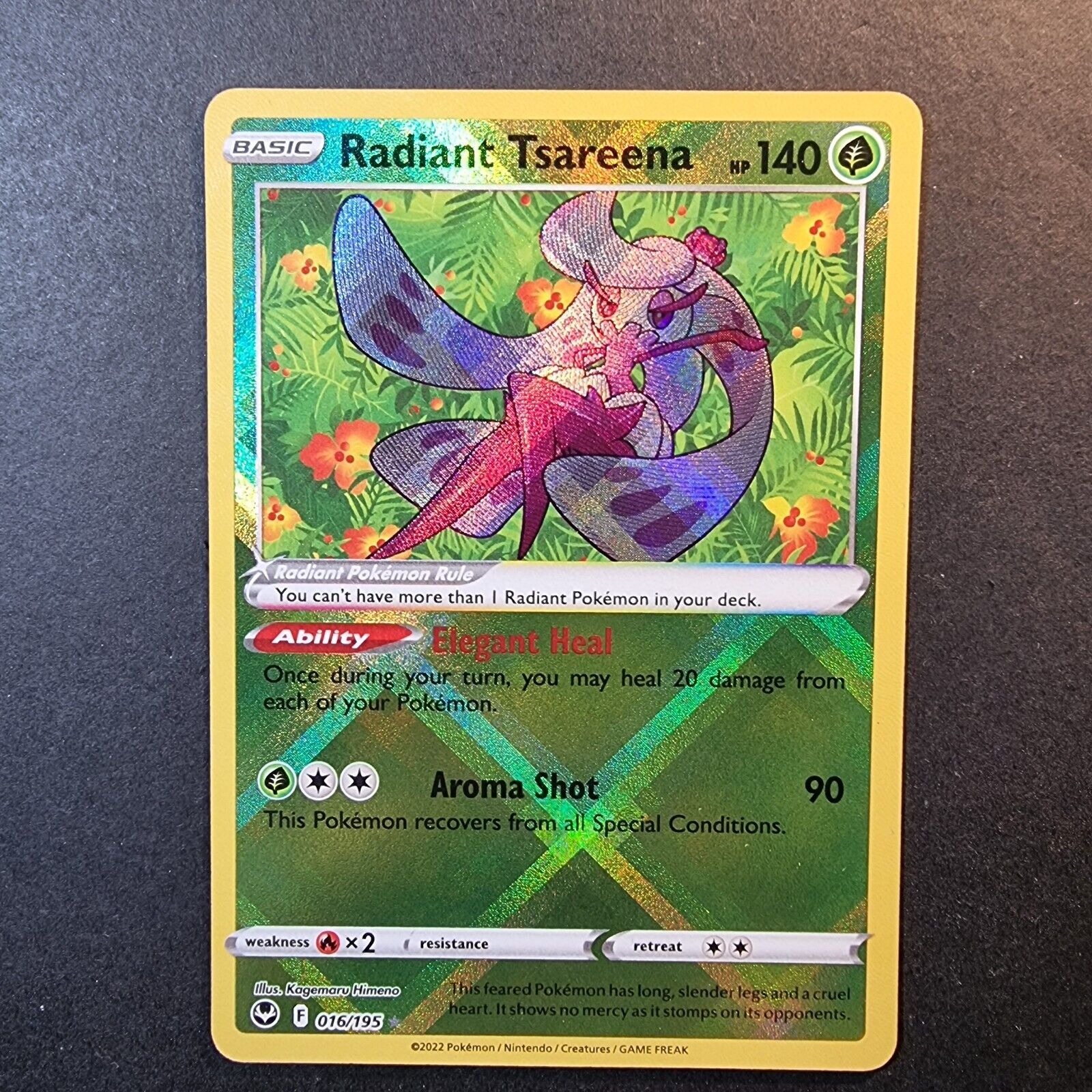 Radiant Tsareena 016/195 Silver Tempest Rare Pokemon Card 2022 in Toploader