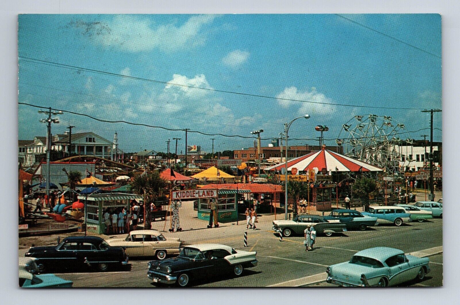 Amusement Center Myrtle Beach South Carolina Street Scene Cars Postcard c1959