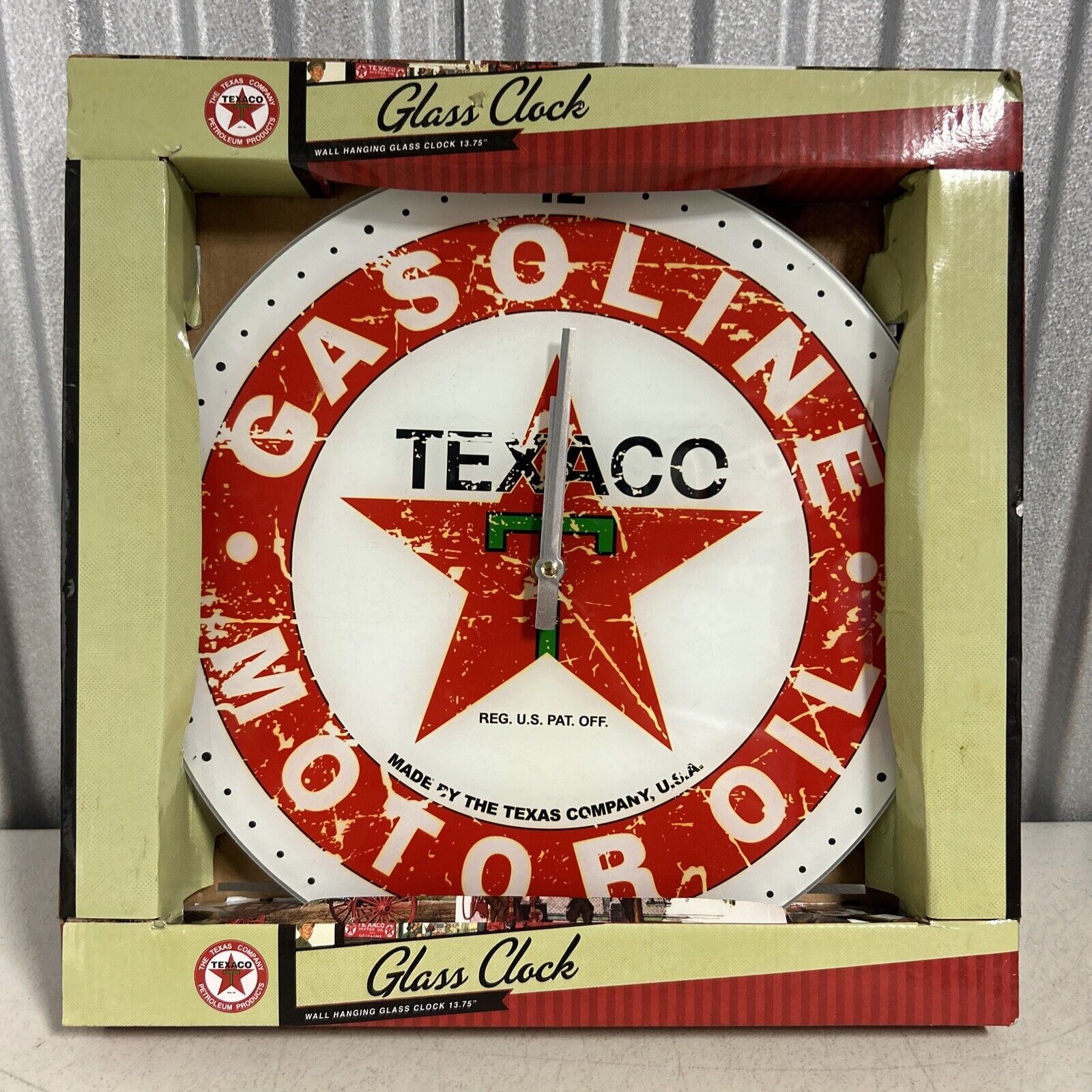 Texaco Vintage Look Glass Wall Clock 13.75 Inches New Old Stock