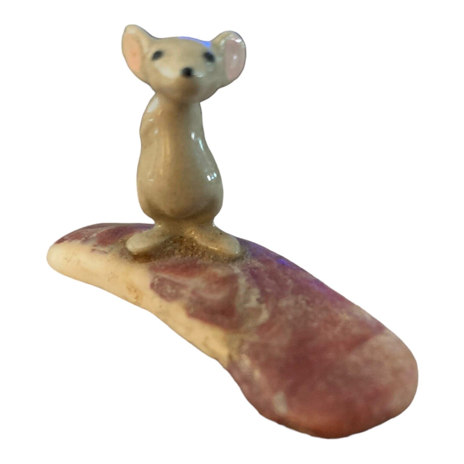 Adorable Miniature Bone China Mouse Mounted On Stone 
