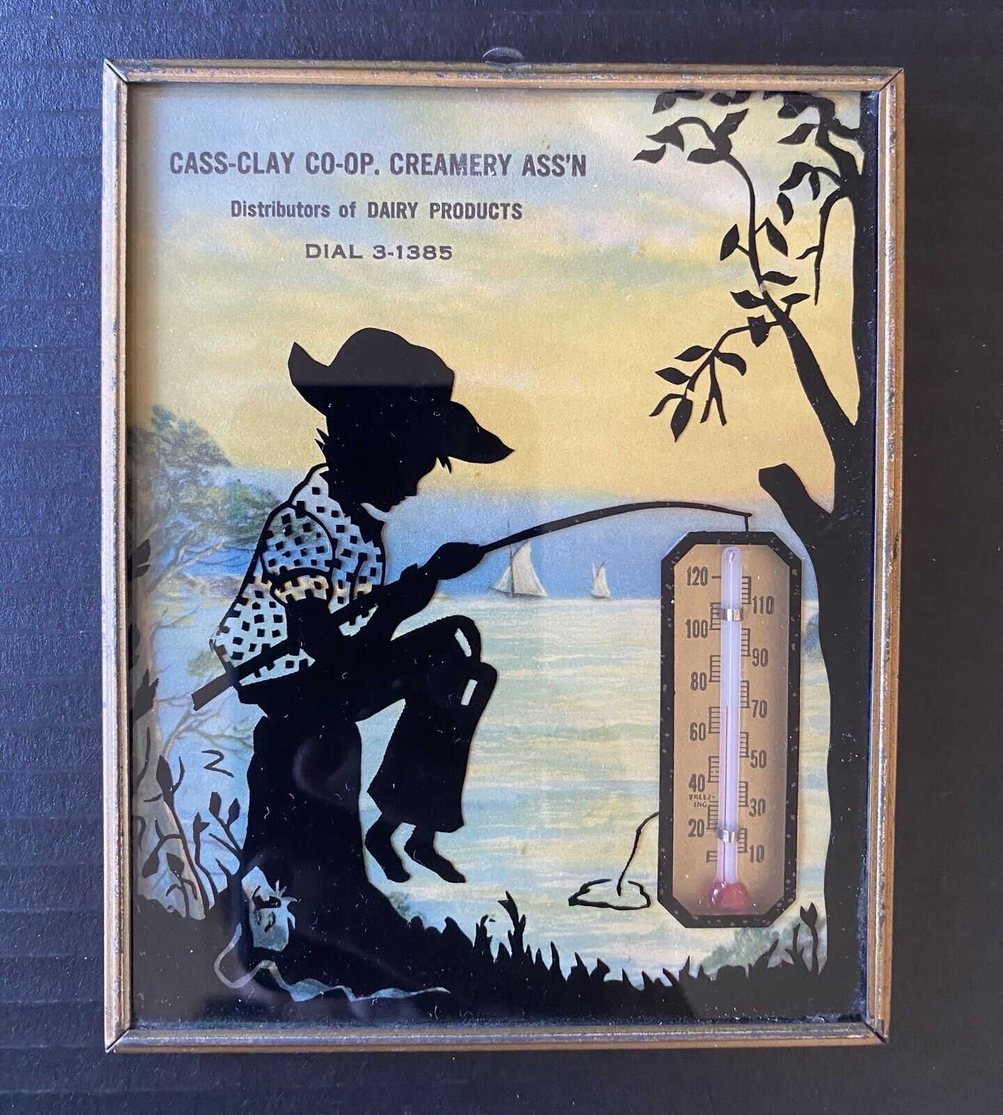 Vintage CASS CLAY CREAMERY Fargo N.D. Advertising Silhouette Wall Thermometer