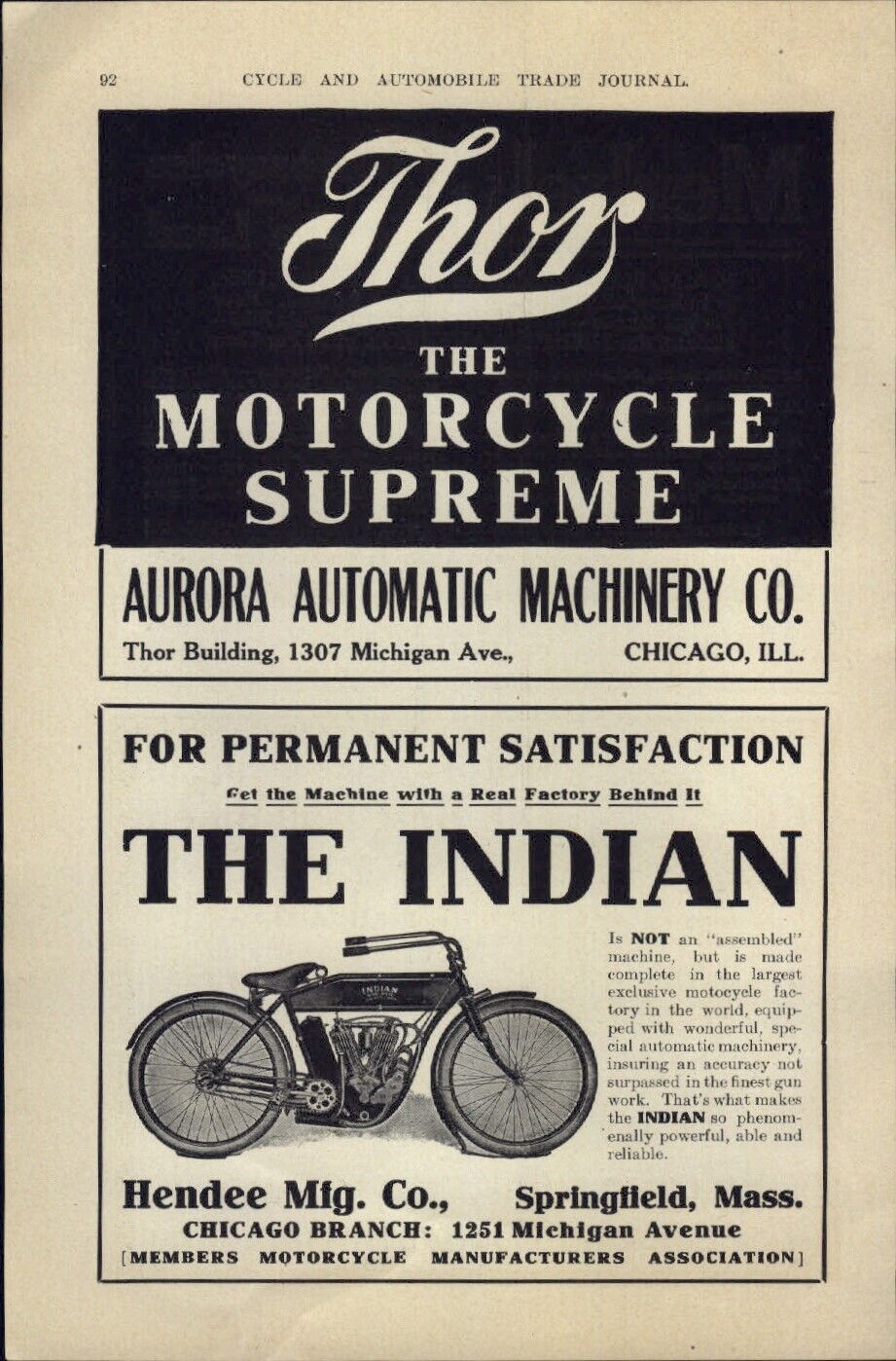 1909 PAPER AD CAR AUTO Thor Motorcycle Hendee Indian Merkel Light Motor Co