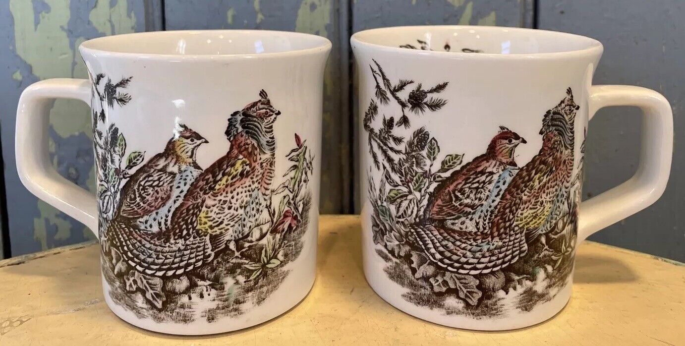 2 Vintage Johnson Brothers Game Birds Grouse Ceramic Mugs England