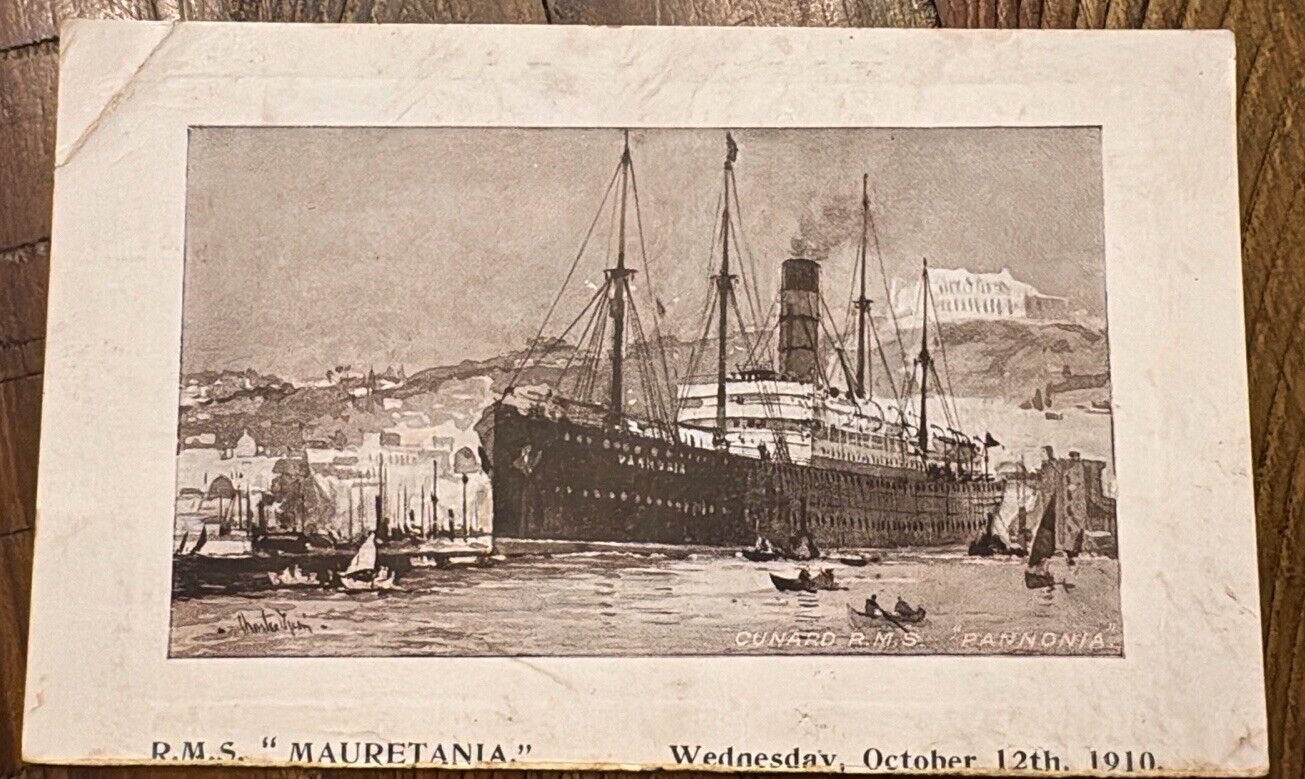 RMS Mauretania October 1910 Old Ship Postcard 
