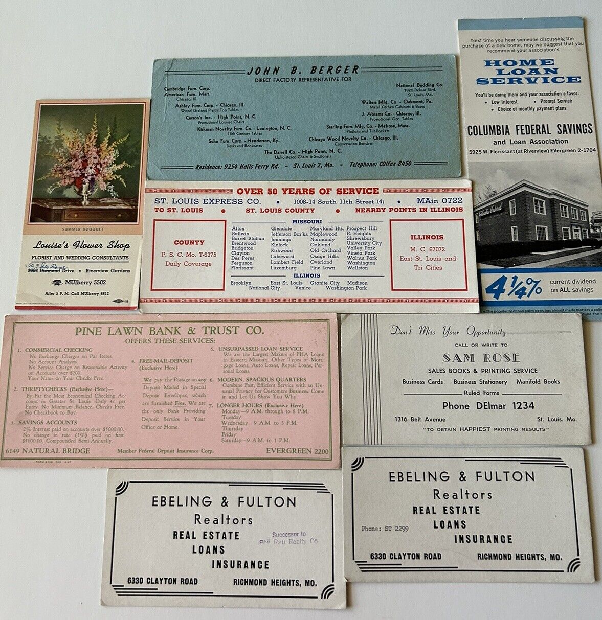 8 Vintage Advertising Ink Blotters St Louis MO & Area