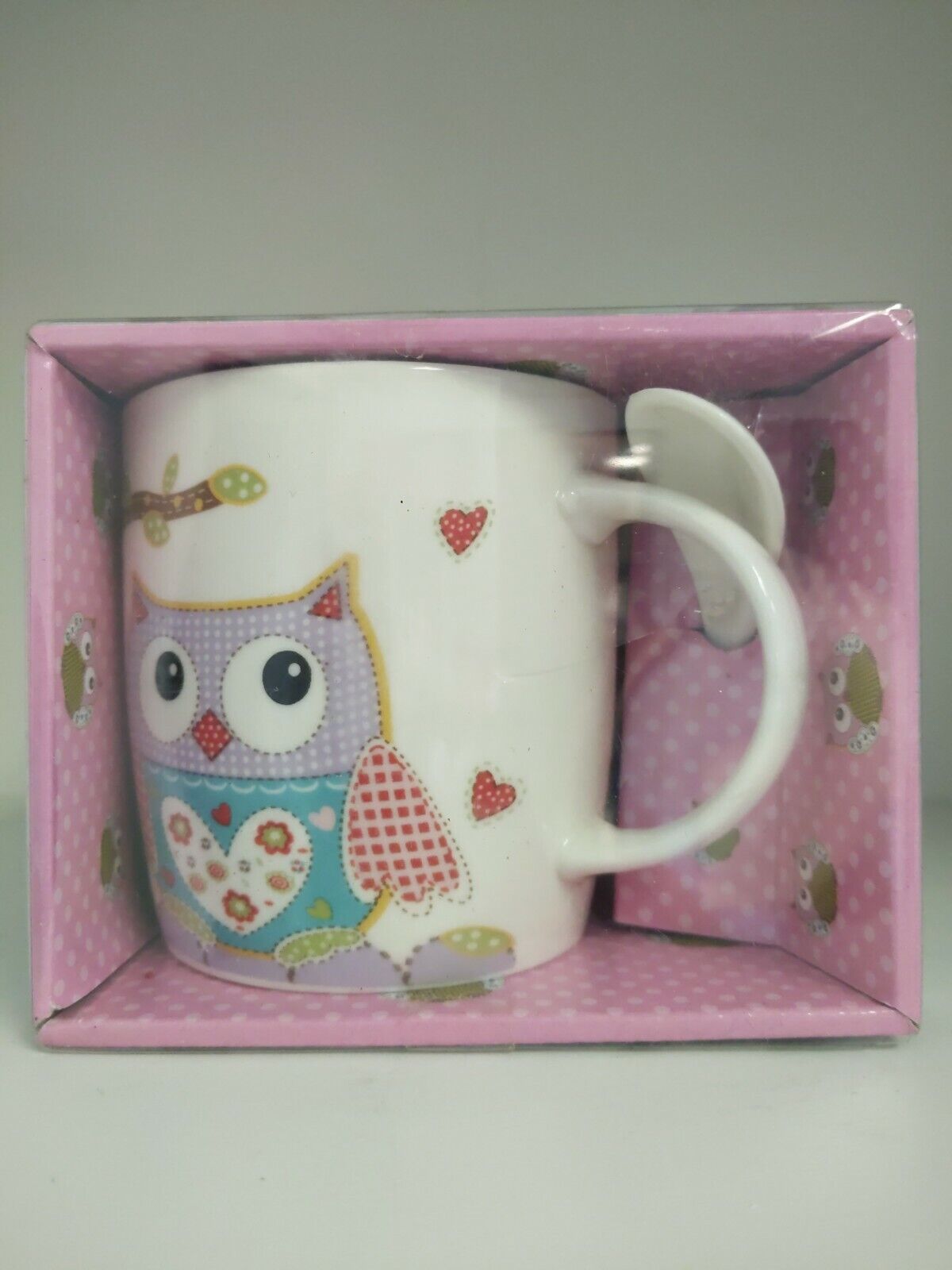 Owl Mug Cups Spoon Pink owl cut cups red owl coffee cup set bundle