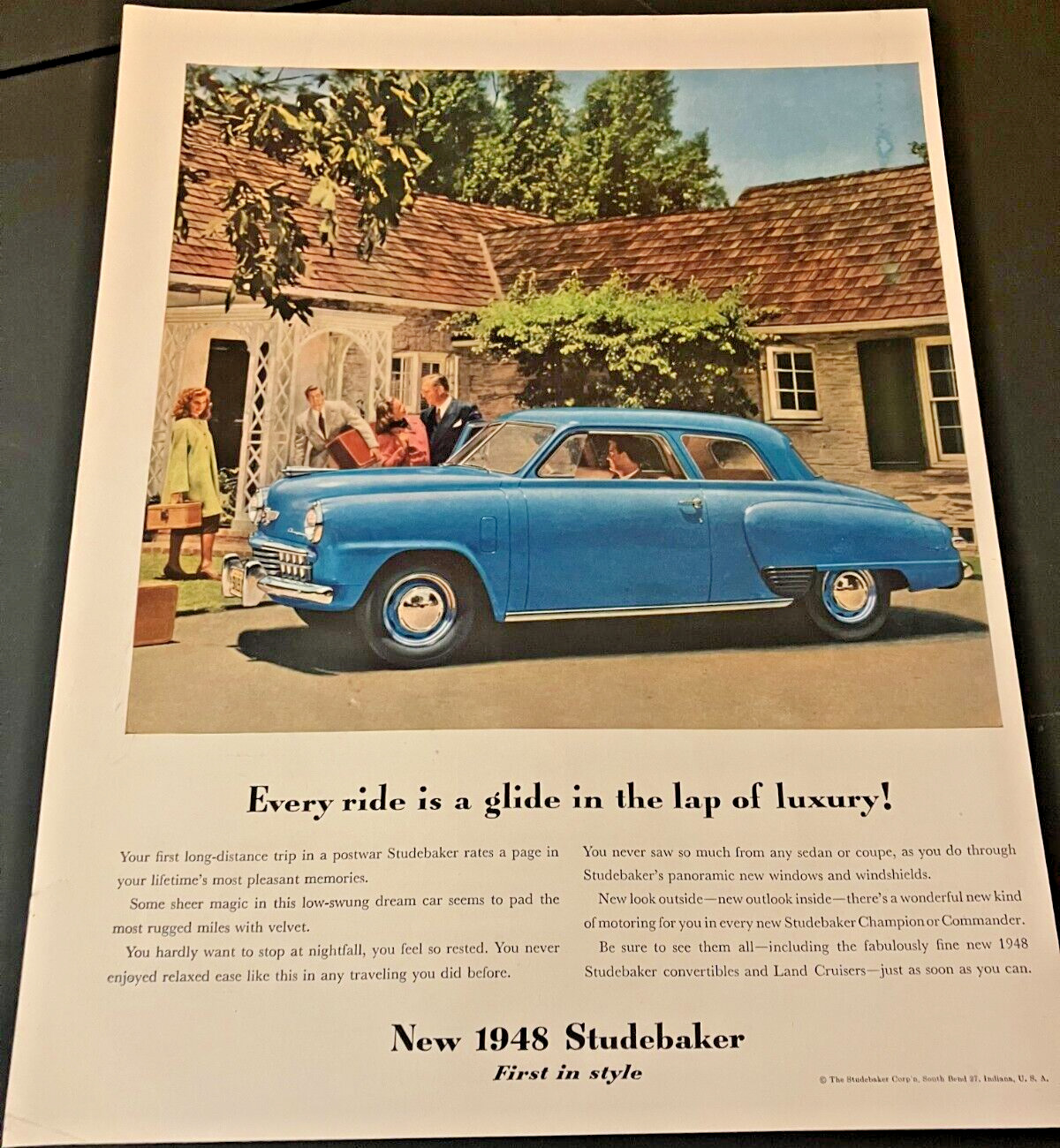 Blue 1948 Studebaker Coupe - Vintage Original Color Print Ad / Wall Art - CLEAN